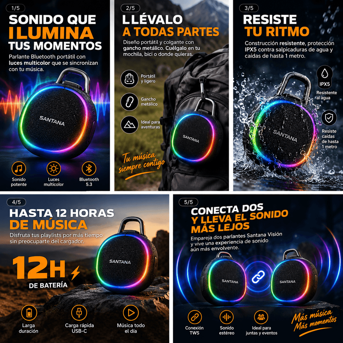 Parlante Colgante Bluetooth con Luces RGB | Sonido + Luz Sincronizada