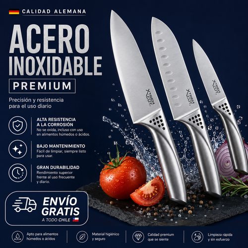 Set 3 Cuchillos Acero Inoxidable Aflai® Xtrem Cut