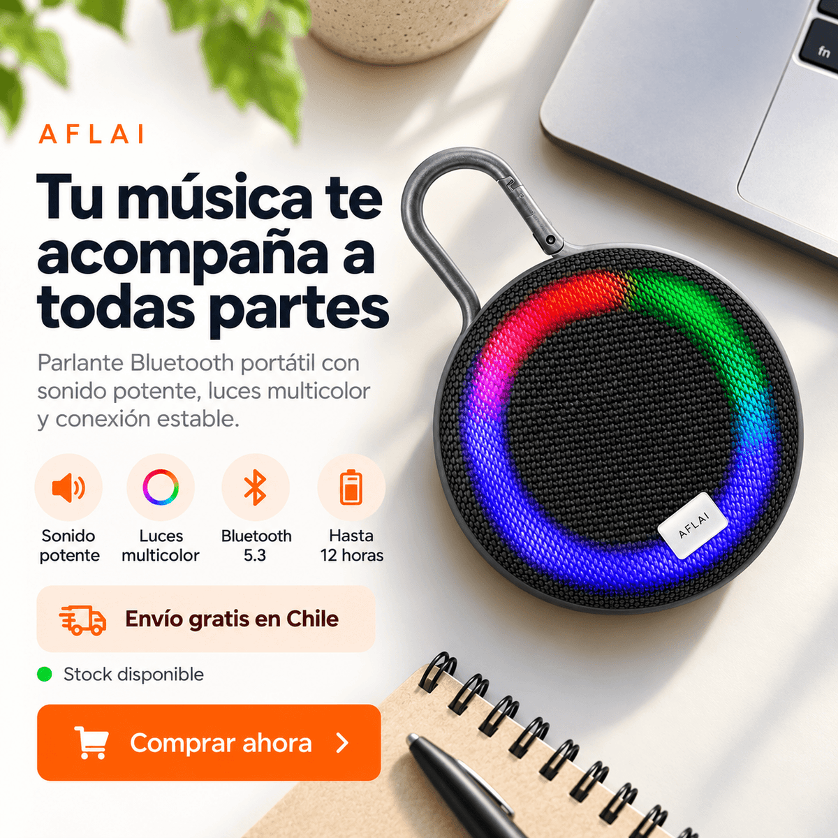 Parlante Colgante Bluetooth con Luces RGB | Sonido + Luz Sincronizada